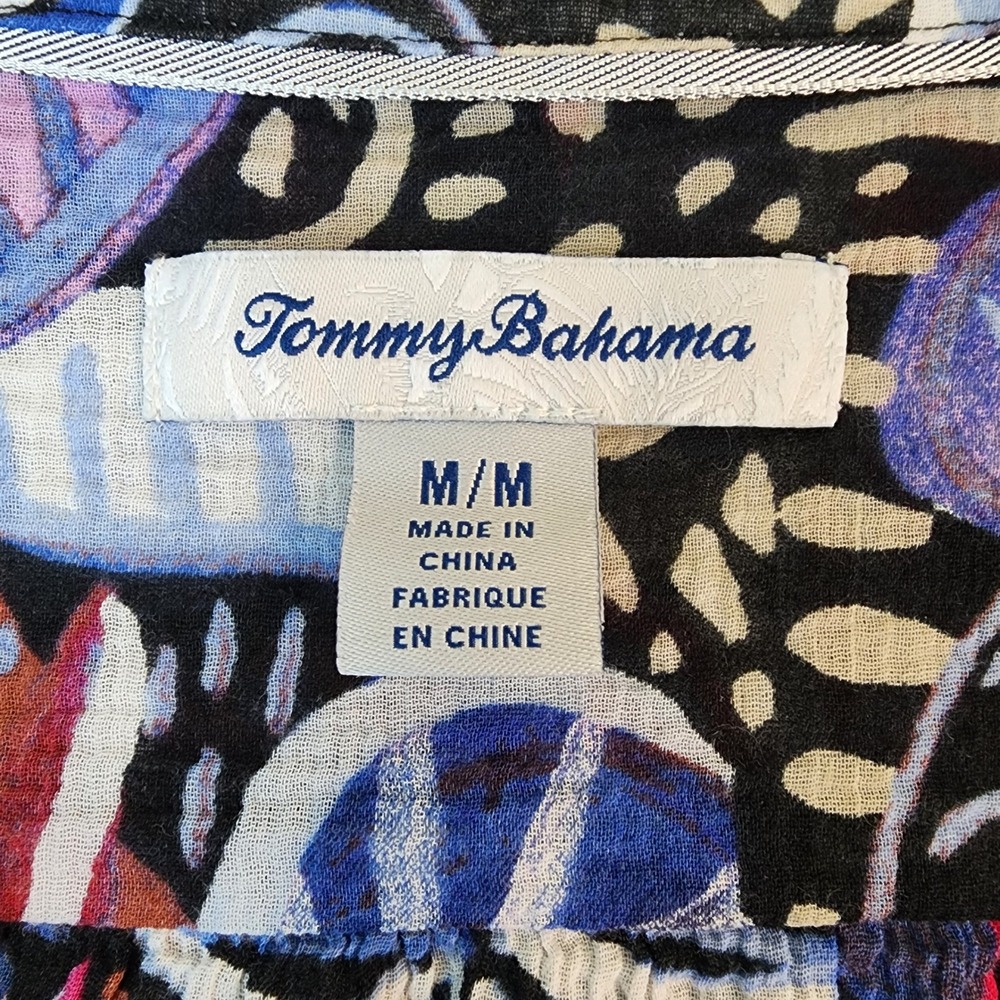 Tommy Bahama Shirt Womens Medium Tropical Leaf Print Roll Tab Sleeve Boho Top - Picture 3 of 8